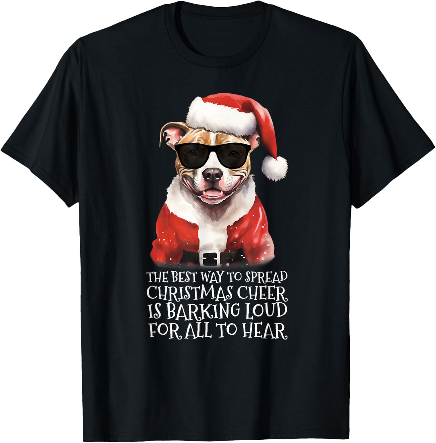 Christmas Pittie Pup Barking Pit Bull Dog Christmas Pitbull T-Shirt - T-Shirt | Black