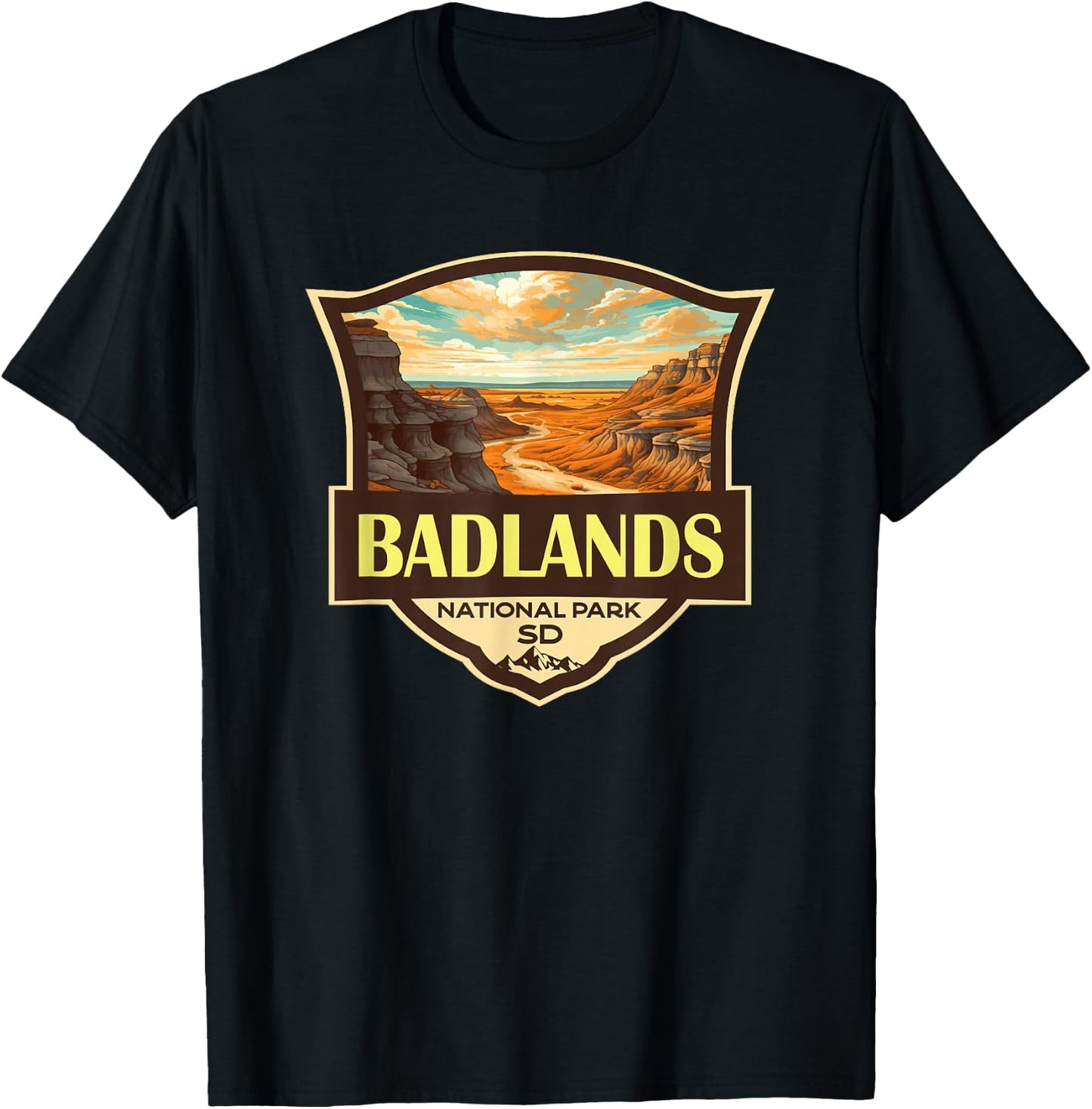 Badlands National Park Illustration Travel Retro Badge T-Shirt - T-Shirt | Black