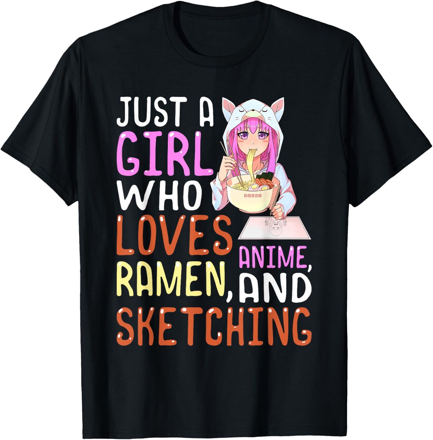 Girl Who Loves Anime Ramen and Sketching Kawaii Teen Girls Small T-Shirt - T-Shirt | Black