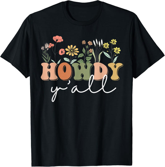 Howdy Y'all Southern Western Girl Country Rodeo Cowgirl T-Shirt - T-Shirt | Black