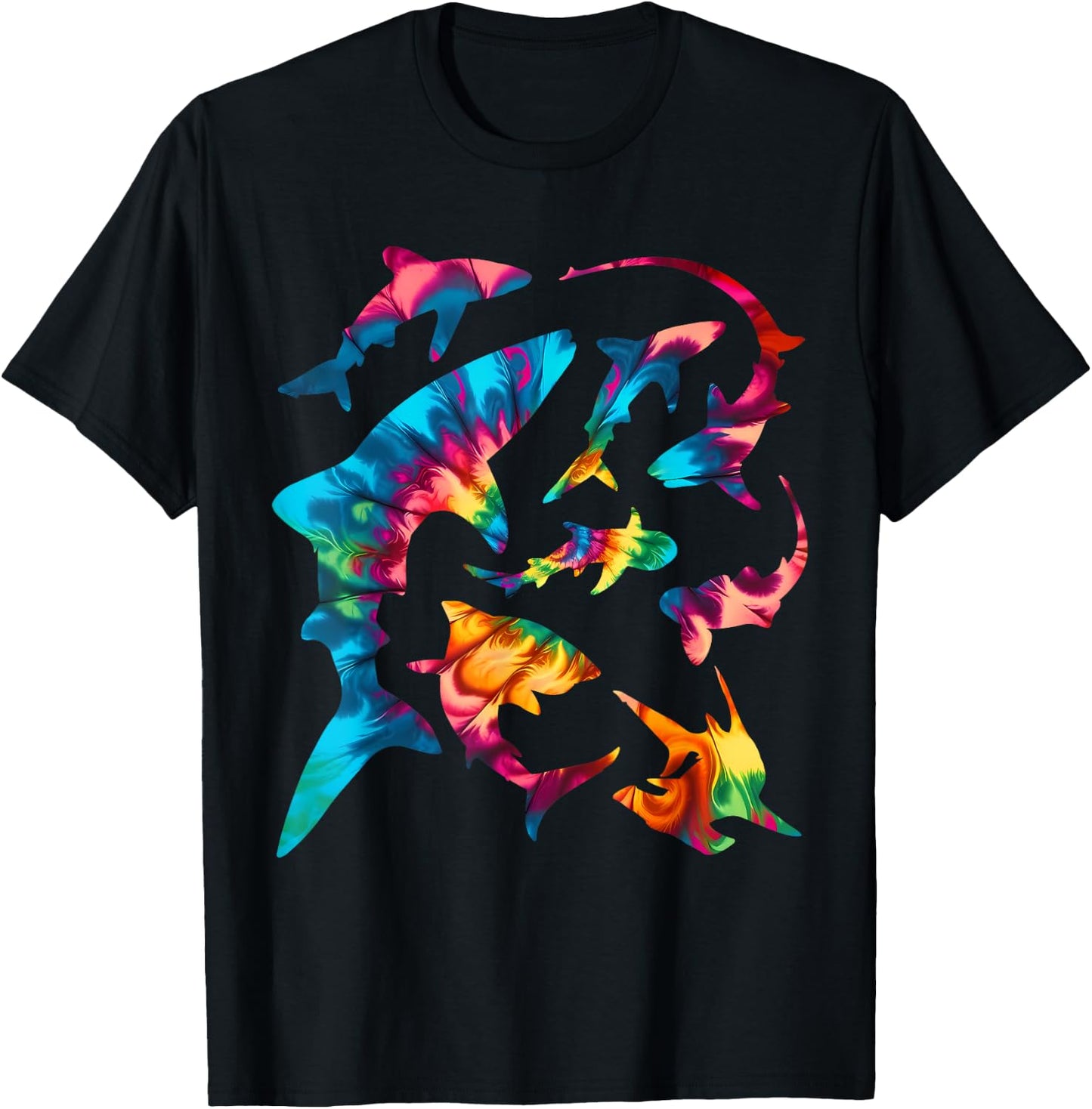 Whale Shark Hammerhead White Shark Types Tie Dye Sharks T-Shirt - T-Shirt | Black