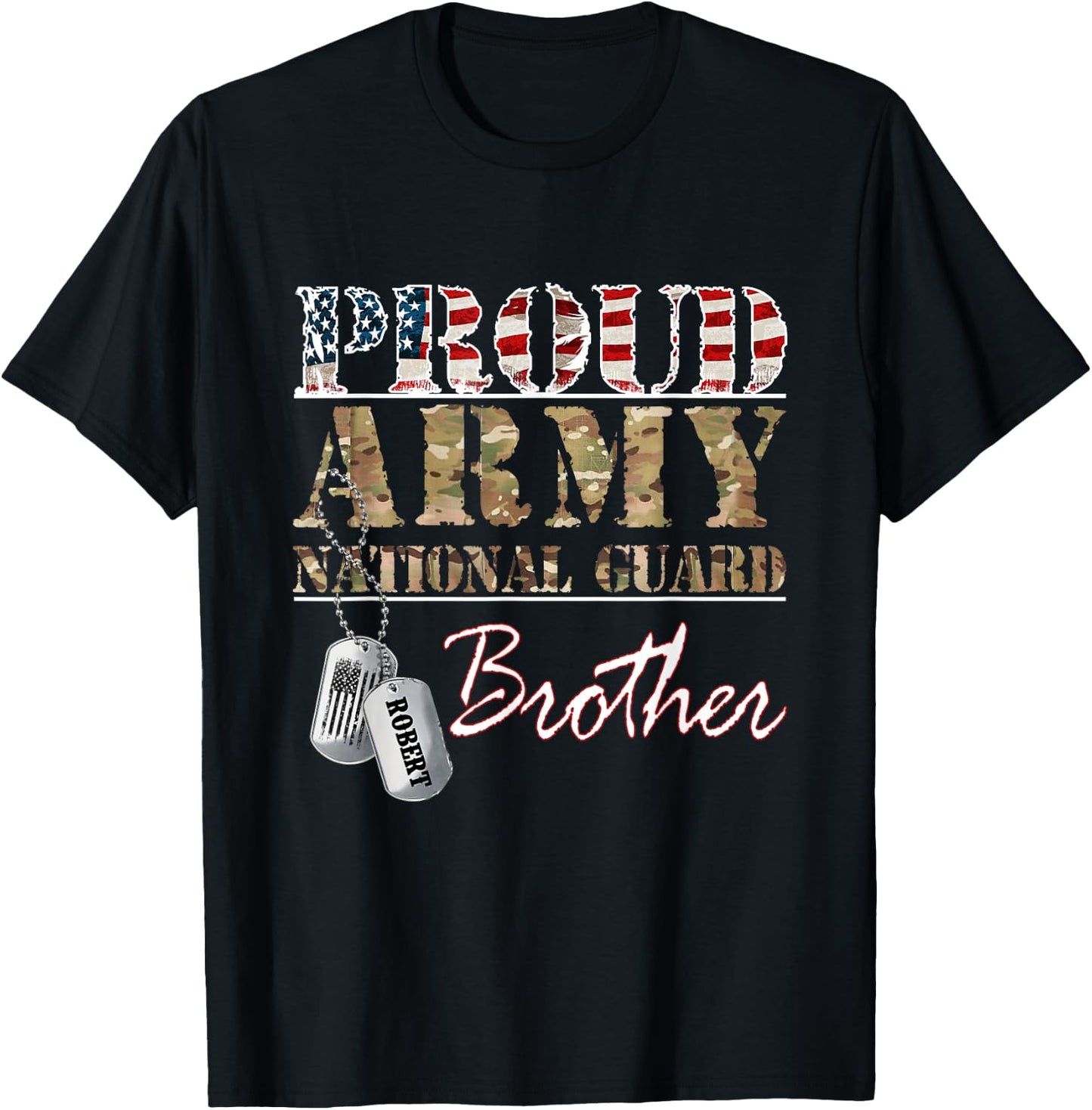 Proud Army National Guard Brother -Adults, Kids Black Cotton 60%, Polyester 40% Short Sleeve T-Shirt - T-Shirt | Black