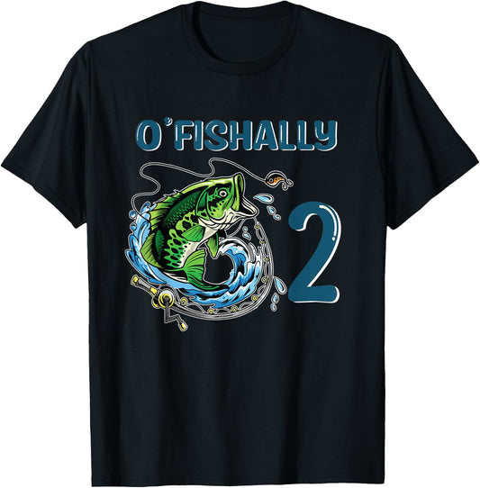 O-Fishally 2 Years Old Fisherman 2nd Birthday Fishing T-Shirt - T-Shirt | Black