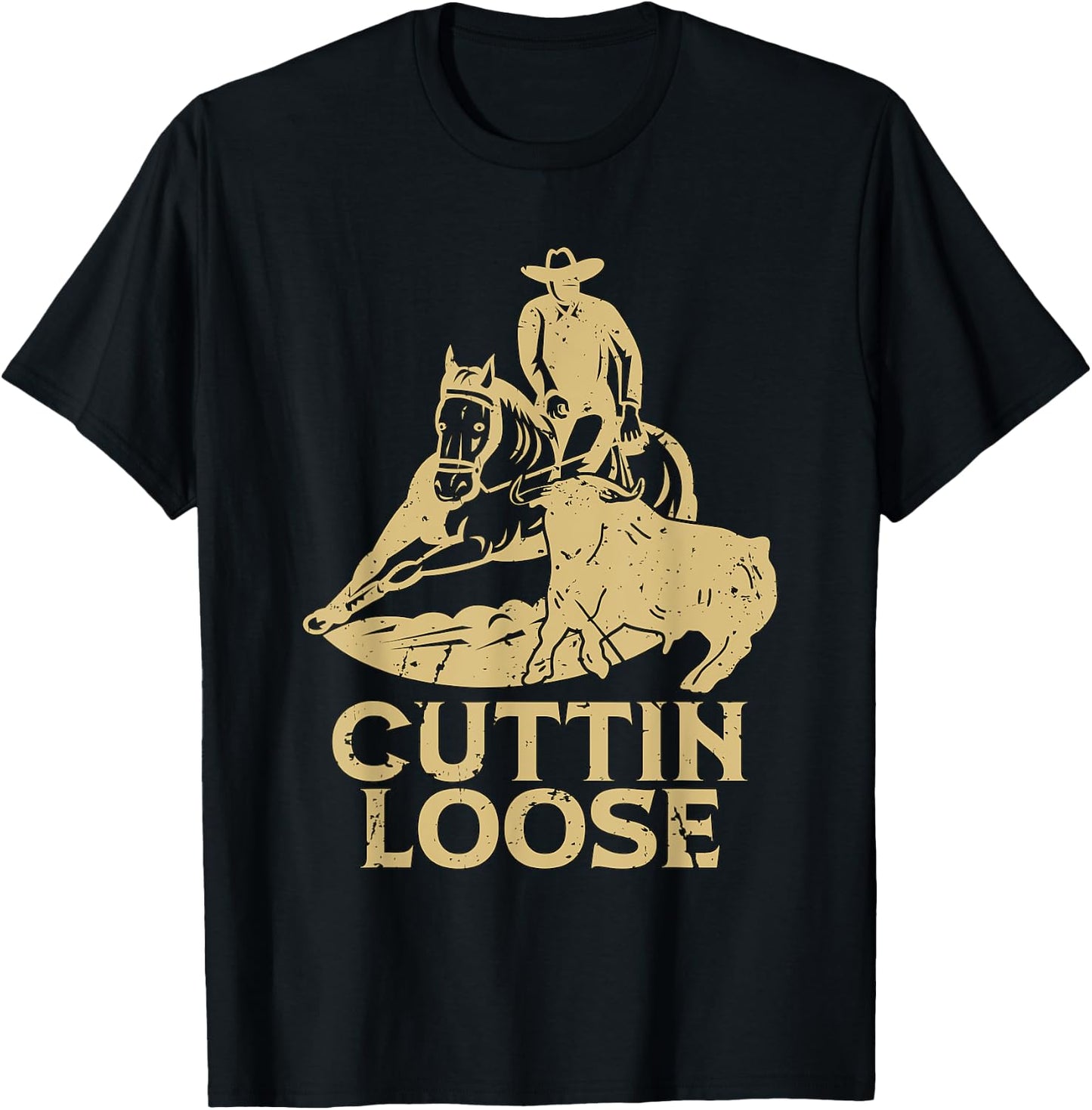 Cuttin Loose Loves Western Horse Riding Cowboy Cutting Horse T-Shirt - T-Shirt | Black