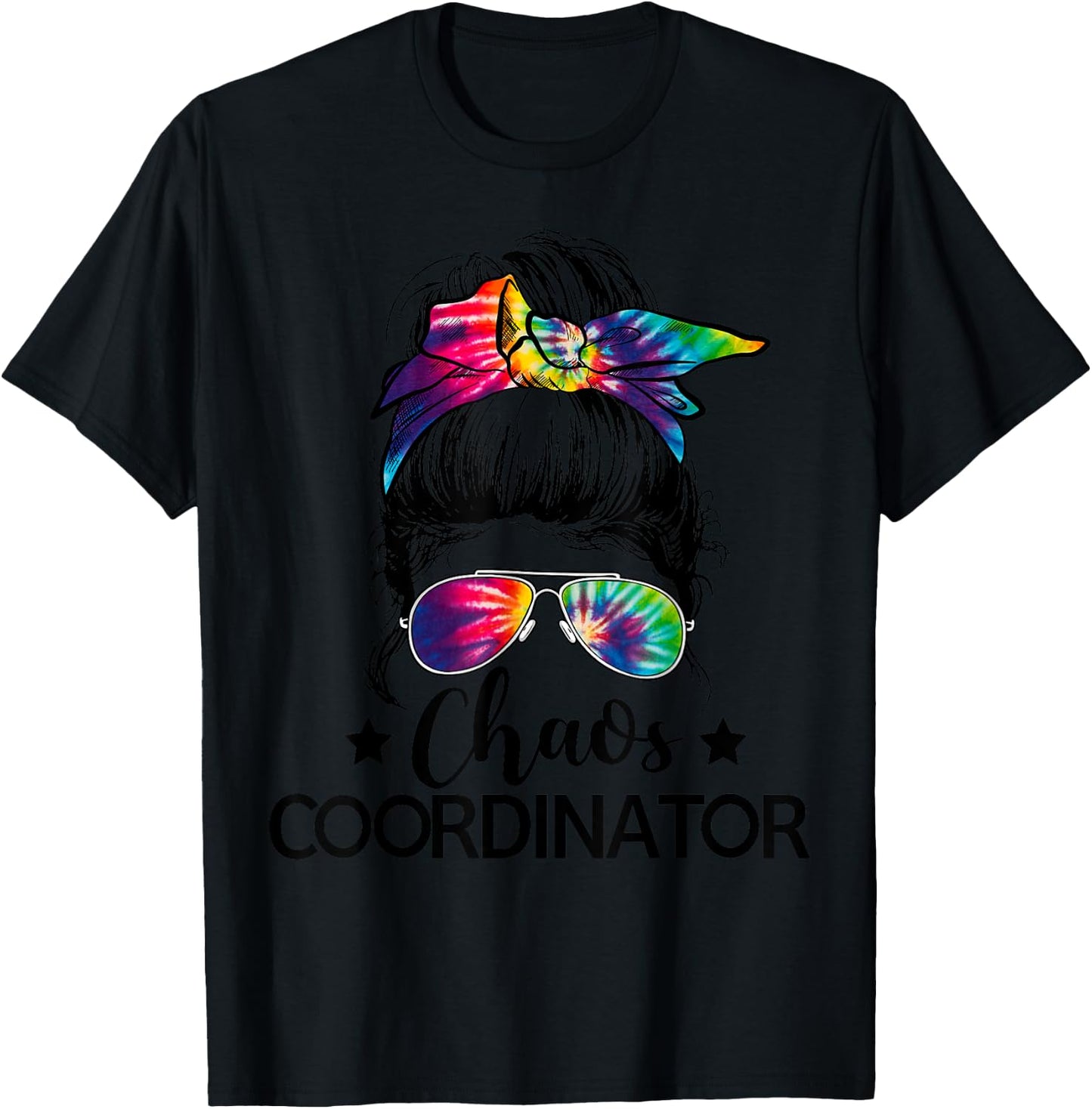 Funny Humor Chaos Coordinator Messy Bun Teachers Boss Women T-Shirt - T-Shirt | Black