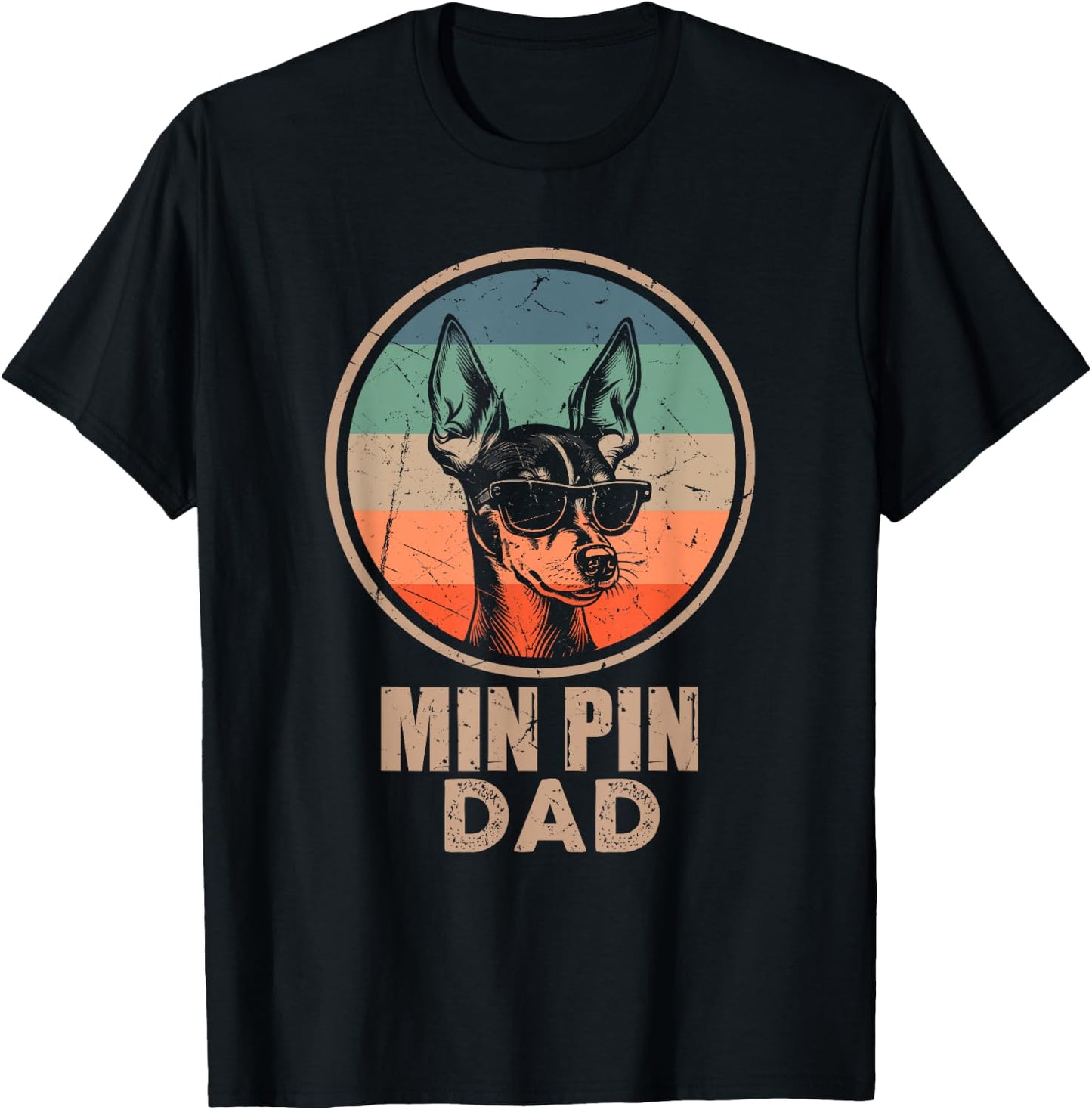 Vintage Min Pin Dog Dad Gifts Dad Dog Lover Xmas T-Shirt - T-Shirt | Black