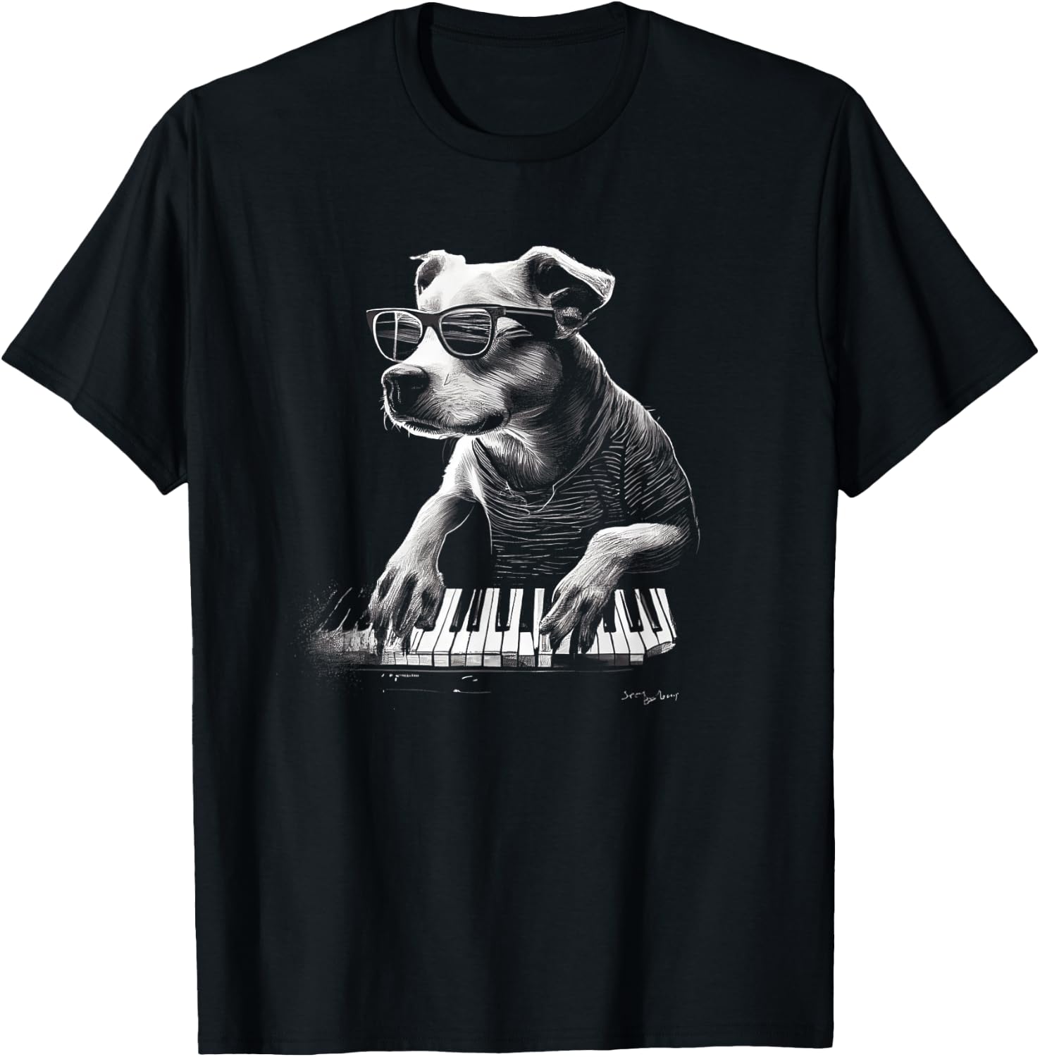 Funny Dog Playing Piano Graphic Men Women Boys Girls T-Shirt - T-Shirt | Black