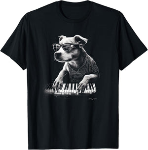 Funny Dog Playing Piano Graphic Men Women Boys Girls T-Shirt - T-Shirt | Black