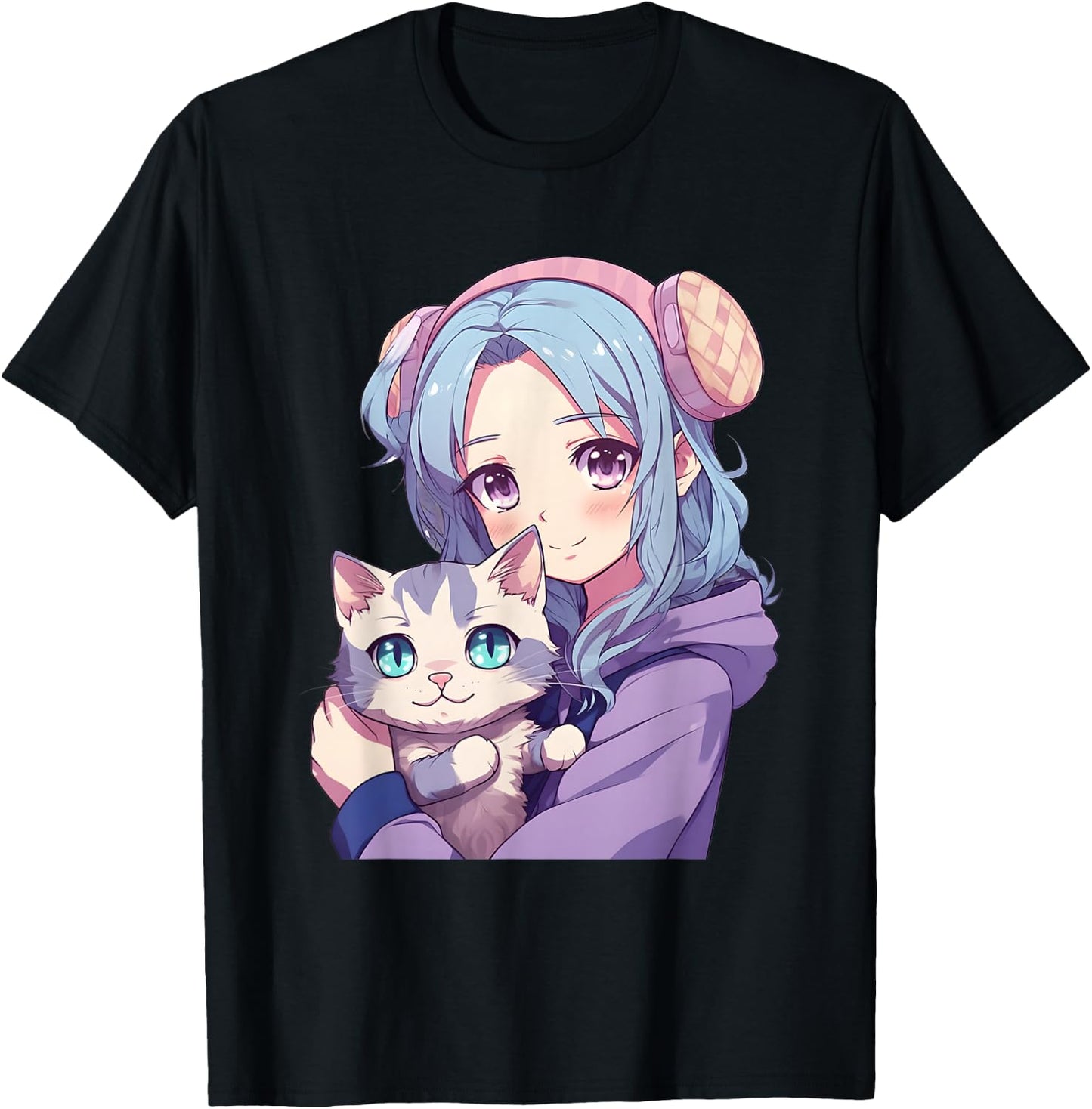 Japanese Kawaii Girl Anime & Cats for Teens Girls T-Shirt - T-Shirt | Black