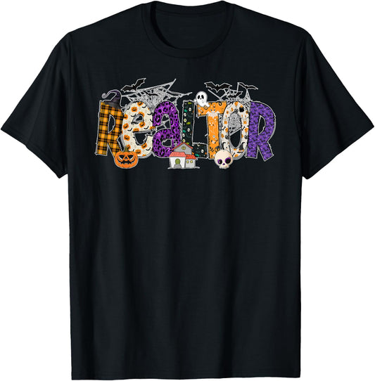 Realtor Witch Hat Pumpkin Ghost Funny Halloween Gifts T-Shirt - T-Shirt | Black