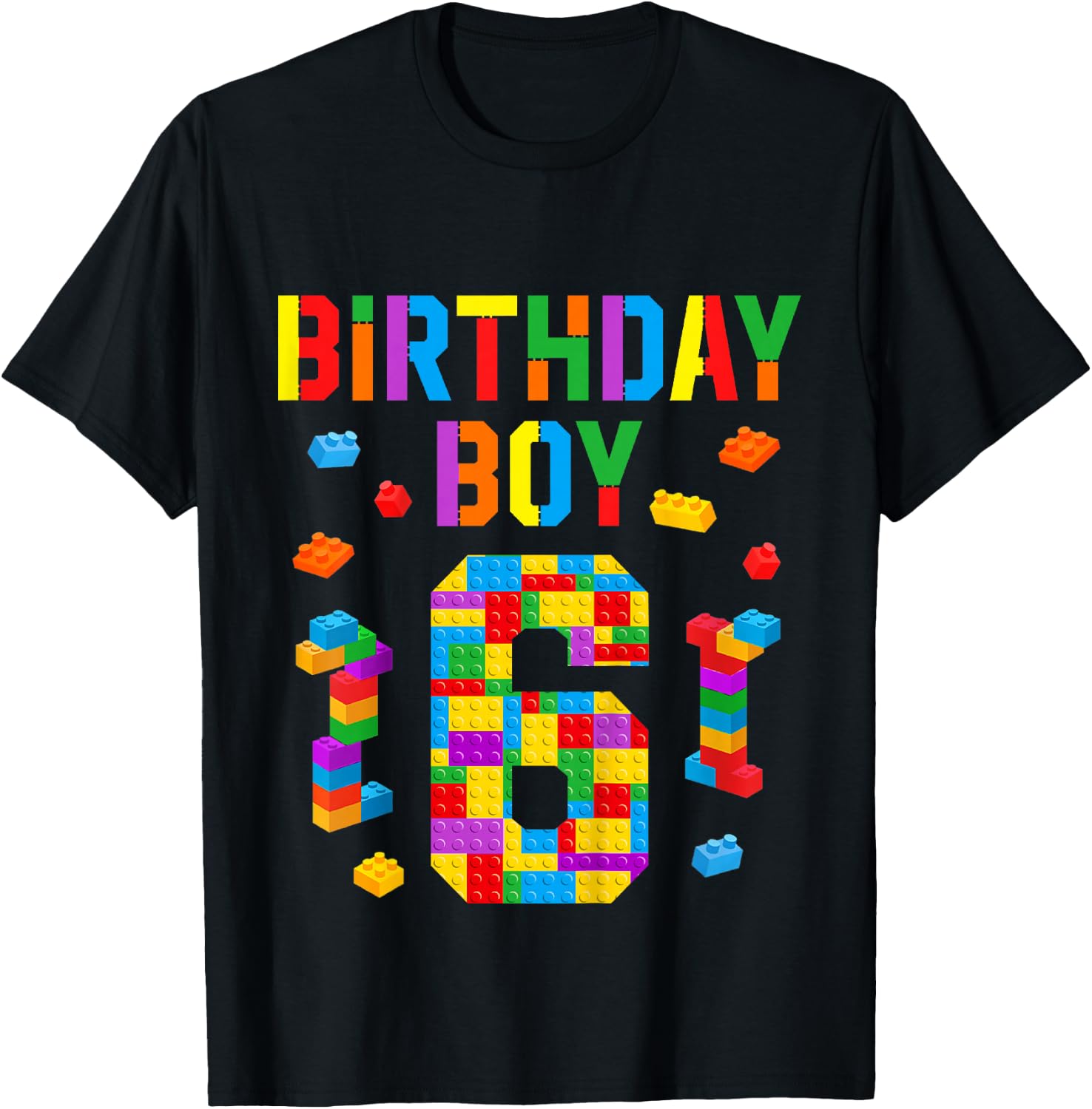 Kids 6 Year Old Building Blocks 6th Birthday Boy Bricks Builder T-Shirt - T-Shirt | Black