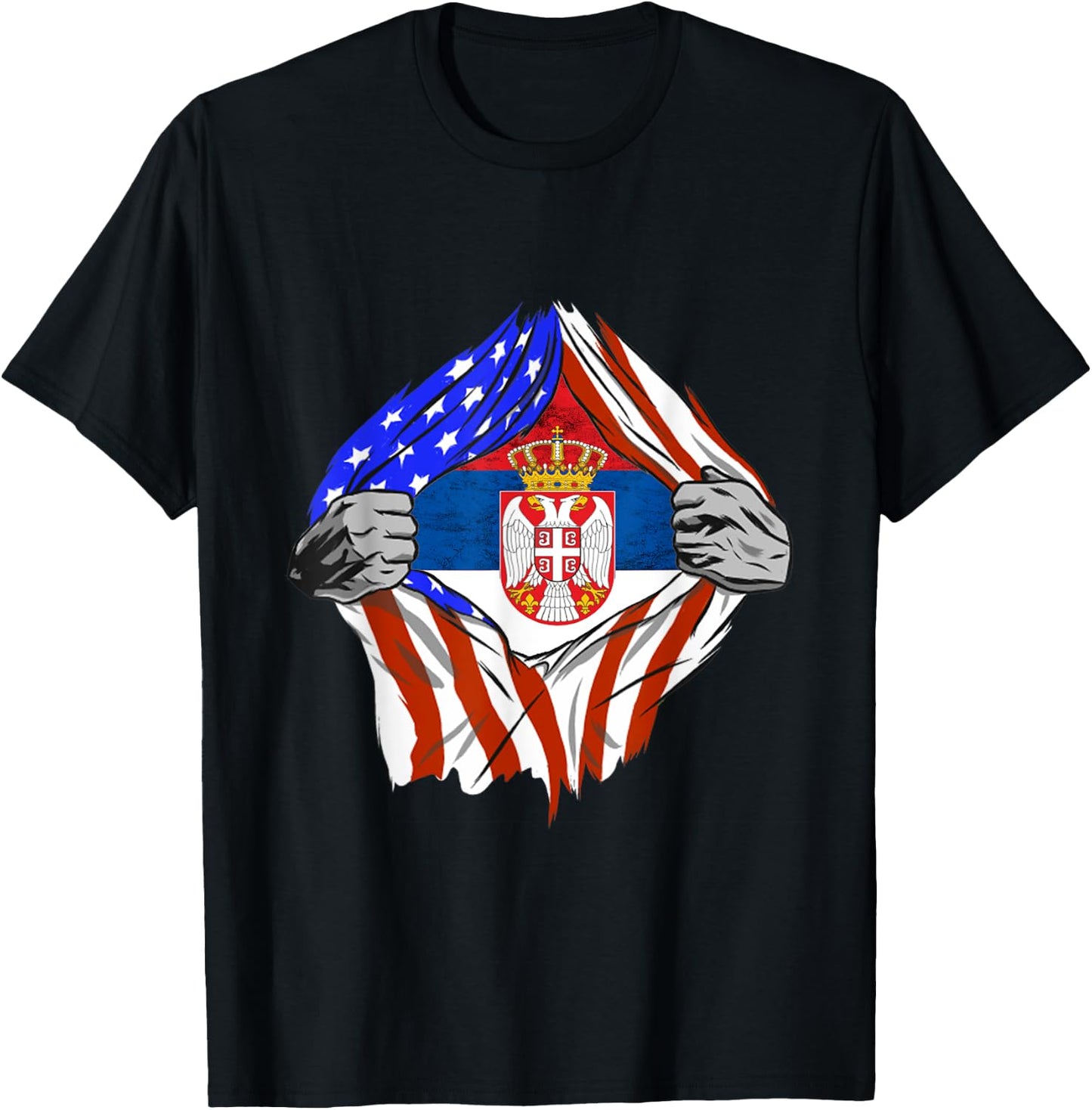 America Serbia Flag Chest Serbian Flag Serbian Roots Serbia T-Shirt - T-Shirt | Black