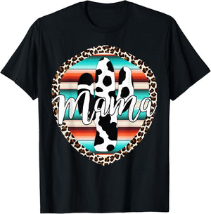 Western Mom Serape cow Cactus Leopard Cowgirl Rodeo Mama T-Shirt - T-Shirt | Black