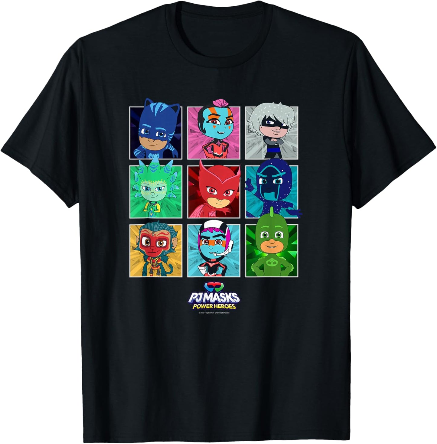PJ Masks Group Shot Panel Characters Boxed Up T-Shirt - T-Shirt | Black