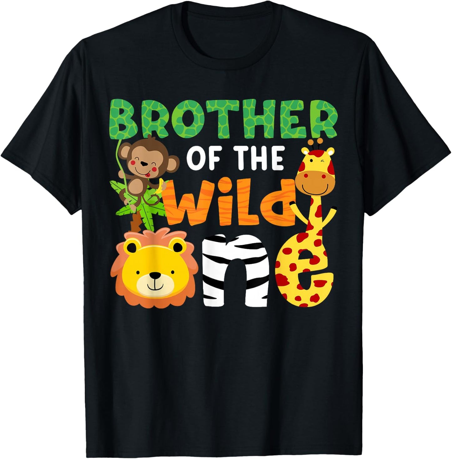 Brother of the Wild One Zoo Theme Bday Safari Jungle Animals T-Shirt - T-Shirt | Black
