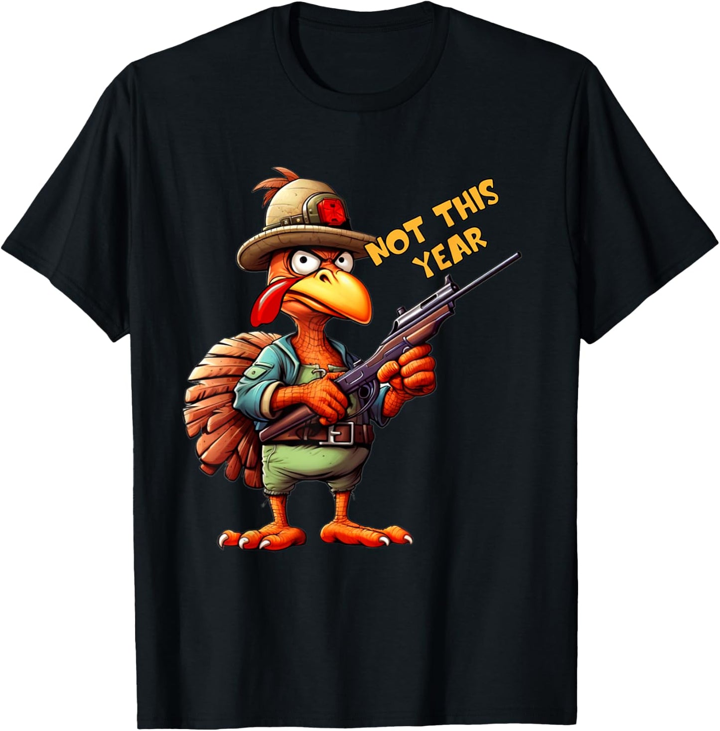 Thanksgiving Turkey With Gun Rifle Angry Holiday Bird Funny T-Shirt - T-Shirt | Black