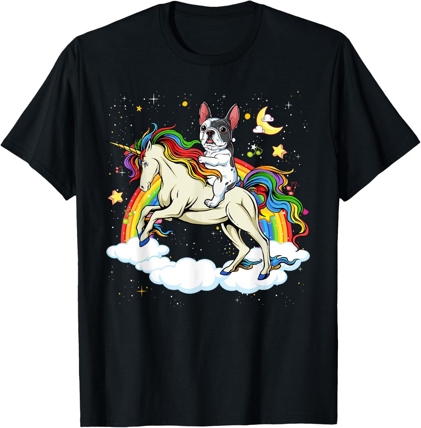 Boston Terrier Riding Unicorn Gifts Boys Girls Kids Rainbow T-Shirt - T-Shirt | Black