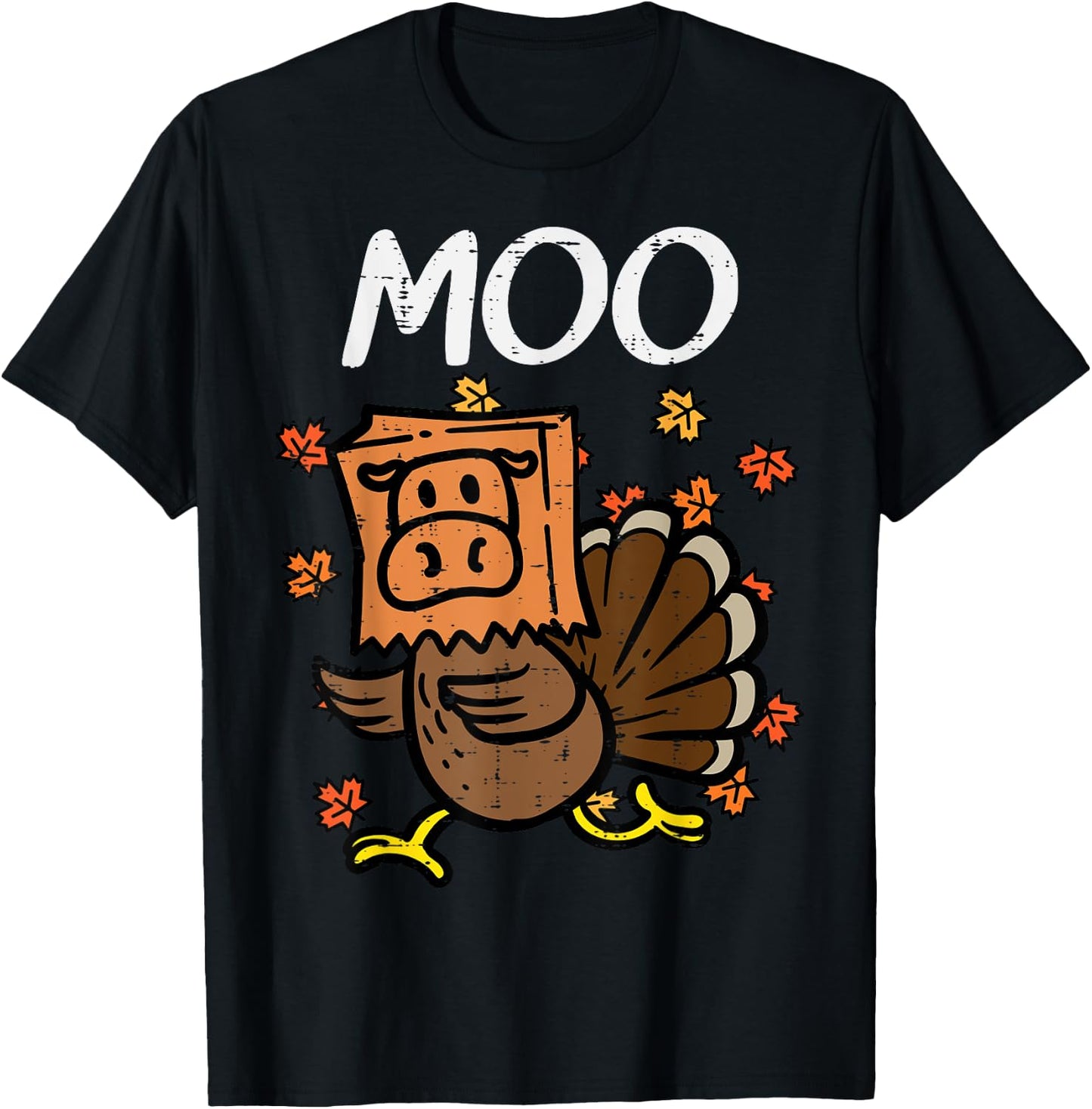 Thanksgiving Turkey Moo Cow Head Funny Fall Men Women Kids T-Shirt - T-Shirt | Black