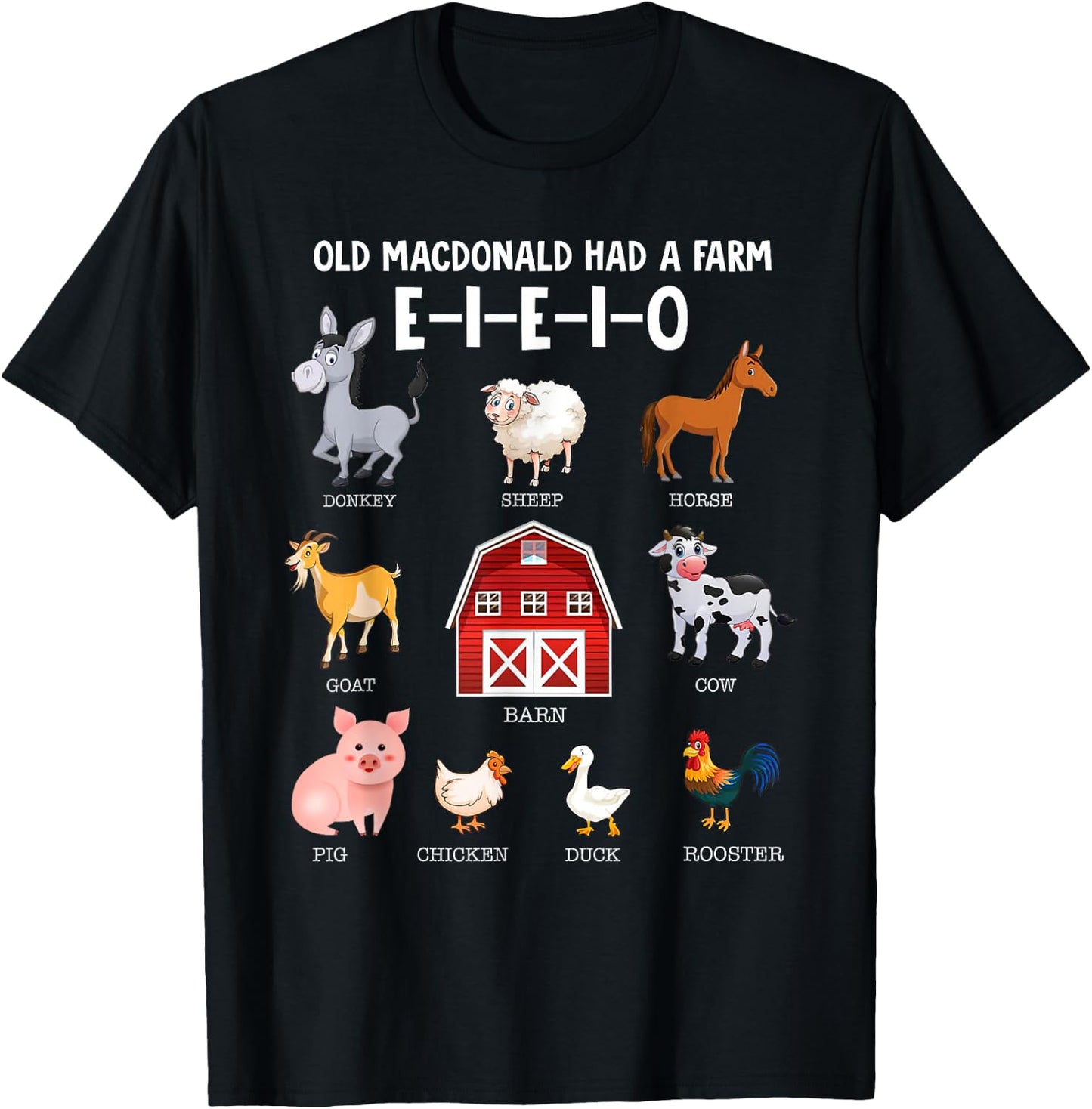 Toddler Kids Farm Animals Old MacDonald Had a Farm E-I-E-I-O T-Shirt - T-Shirt | Black