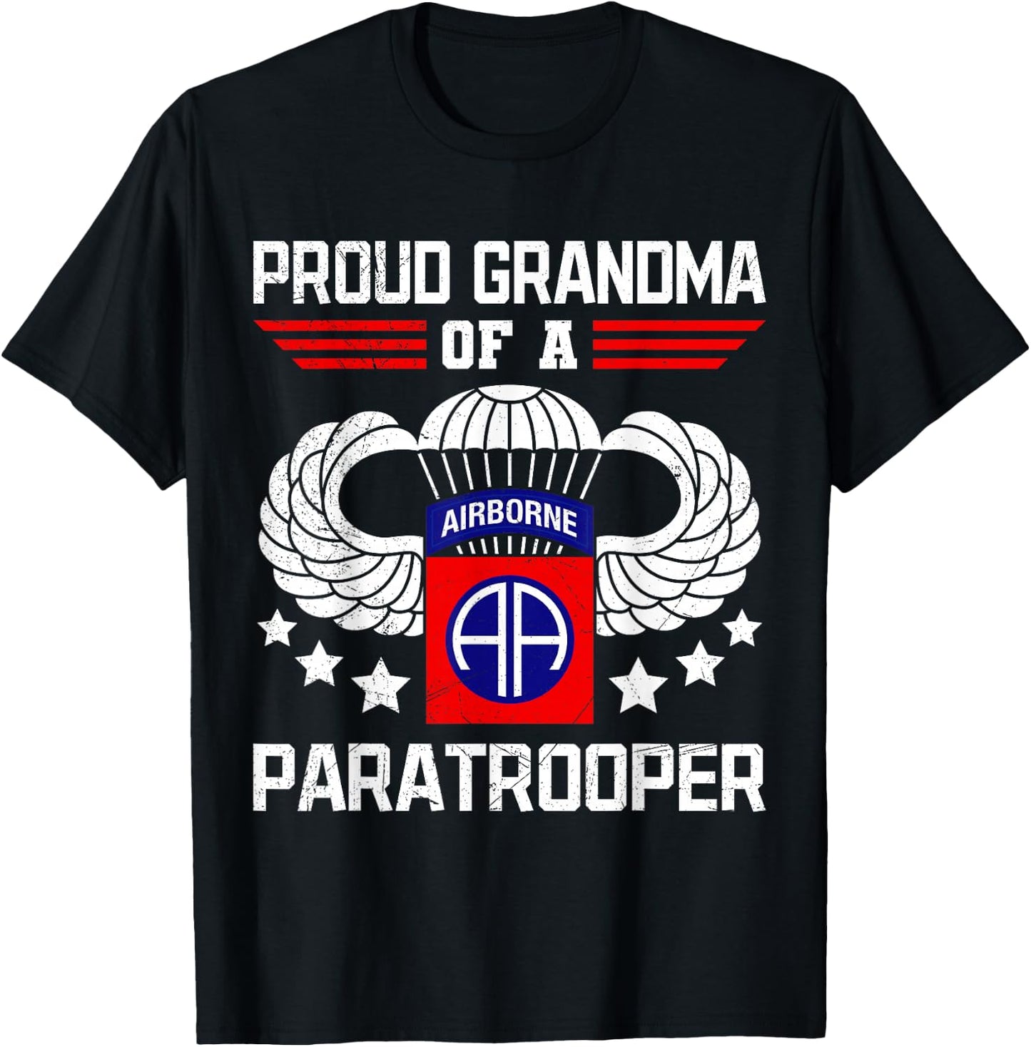 Proud Grandma Airborne Veteran Paratrooper USA Veterans T-Shirt - T-Shirt | Black
