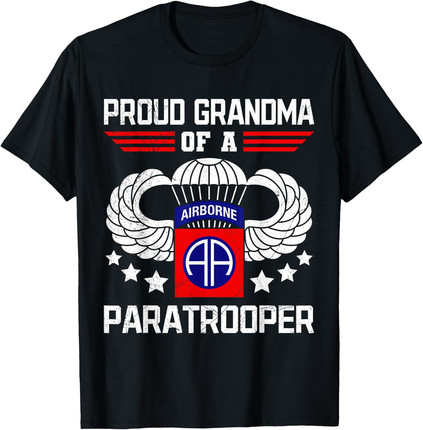 Proud Grandma Airborne Veteran Paratrooper USA Veterans T-Shirt - T-Shirt | Black