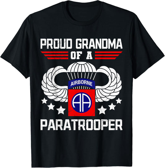 Proud Grandma Airborne Veteran Paratrooper USA Veterans T-Shirt - T-Shirt | Black
