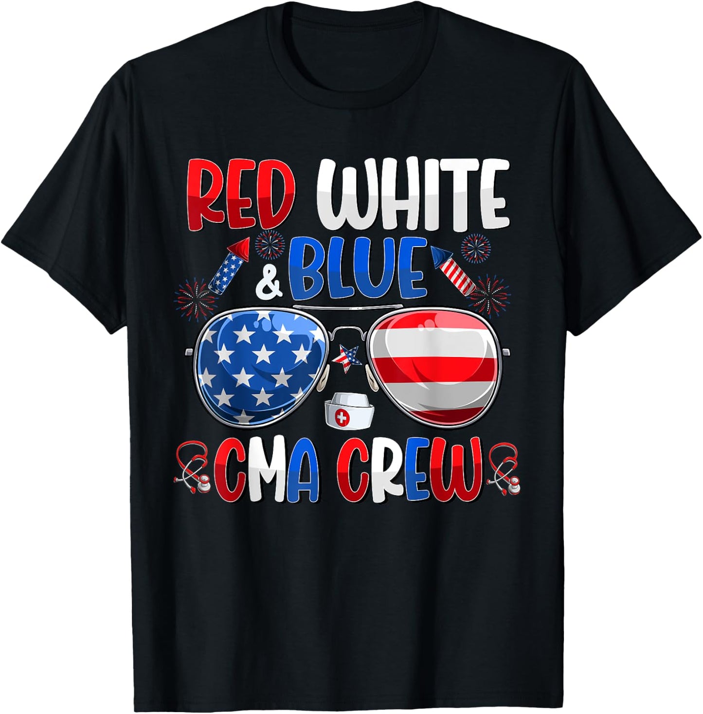 4th Of July CMA Crew Scrub Tops Medical Assistants Matching Men T-Shirt - T-Shirt | Black