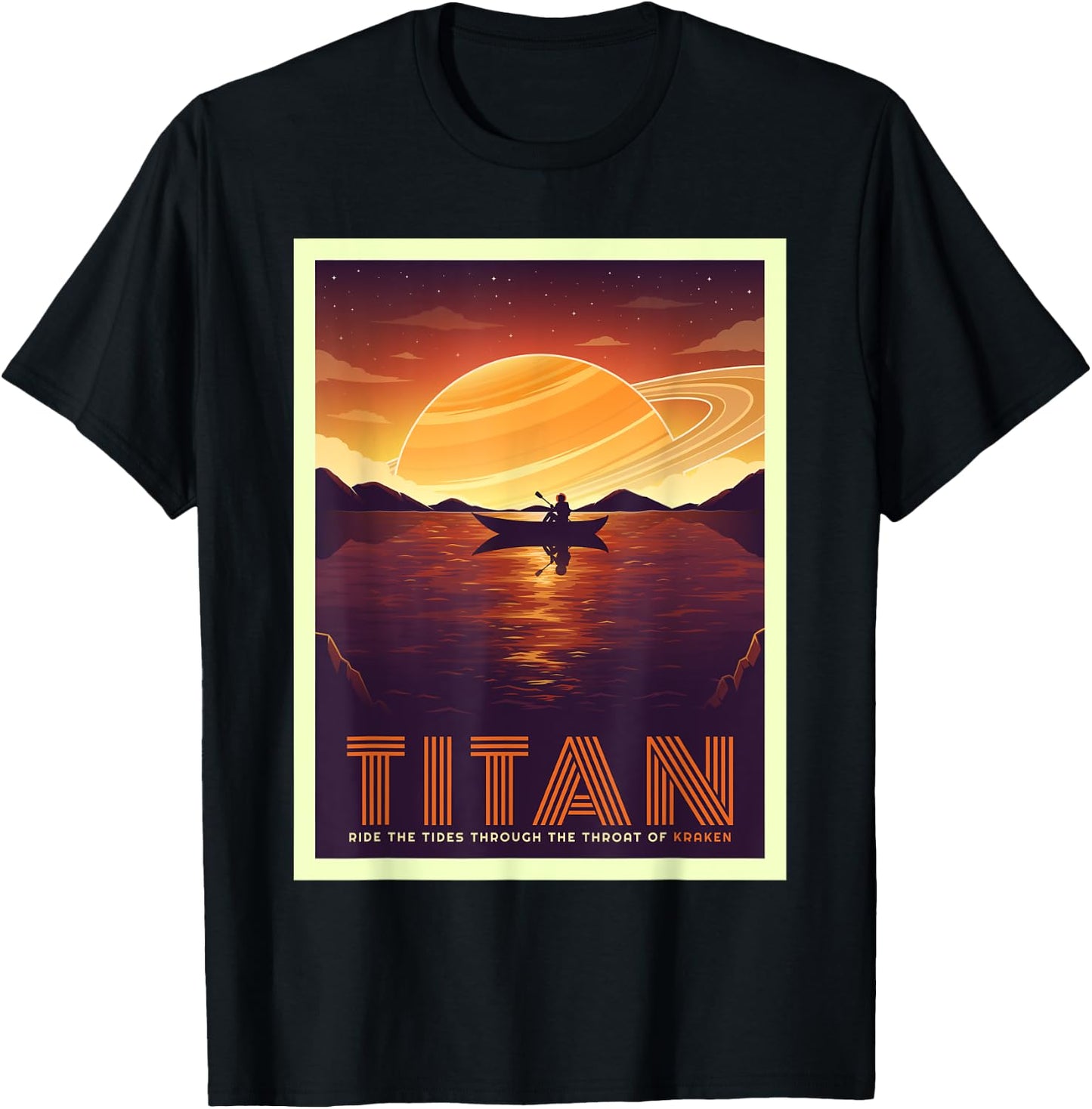 Retro Space Tourism Titan Kayak Saturn Kayaking T-Shirt - T-Shirt | Black