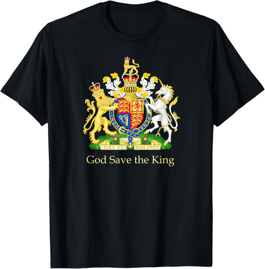 God Save the King Royal Coat of Arms Emblem Men Women T-Shirt - T-Shirt | Black