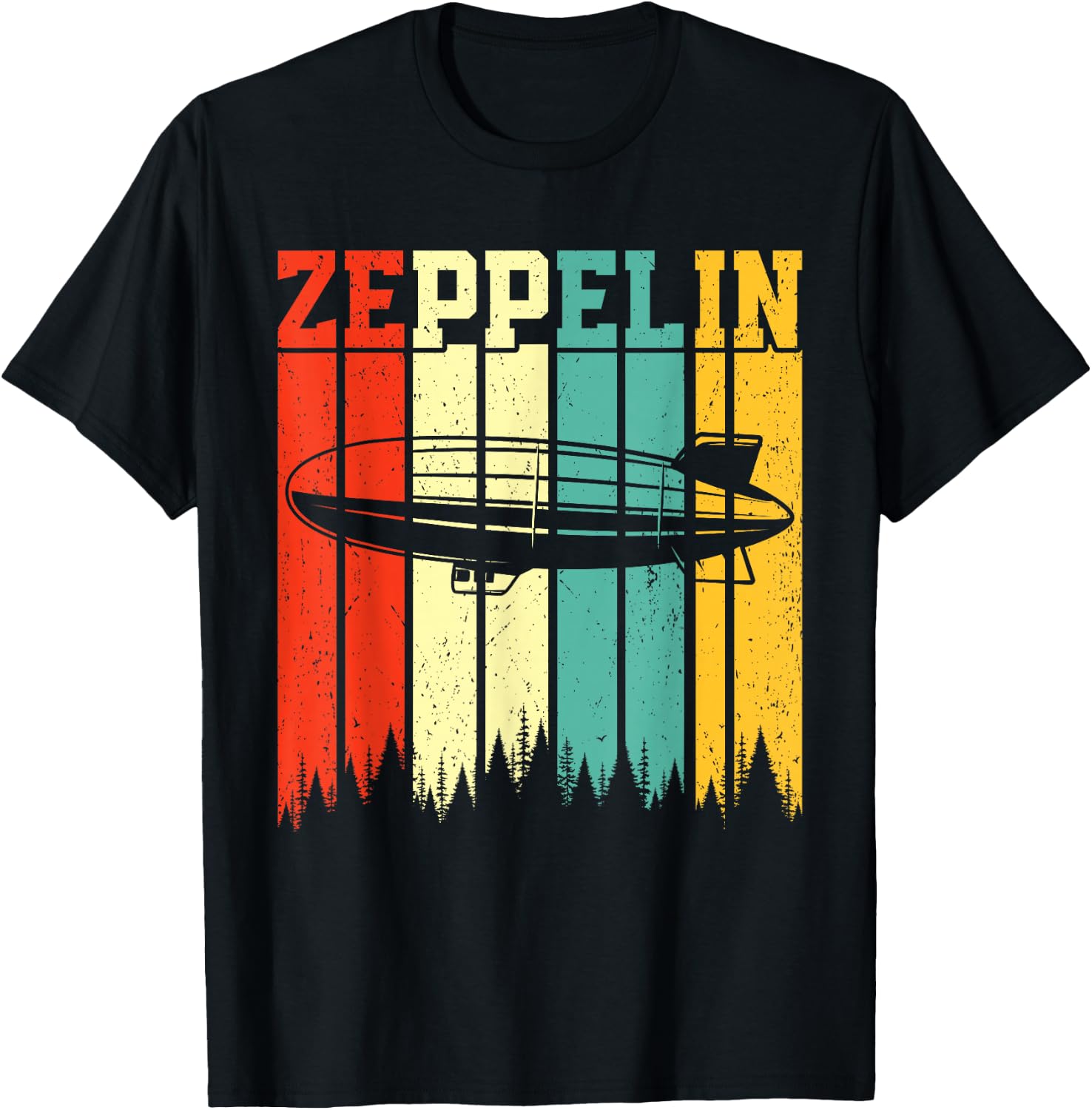 Retro Zeppelin 70s 80s Dirigible Airship Zepelin Zepplin T-Shirt - T-Shirt | Black