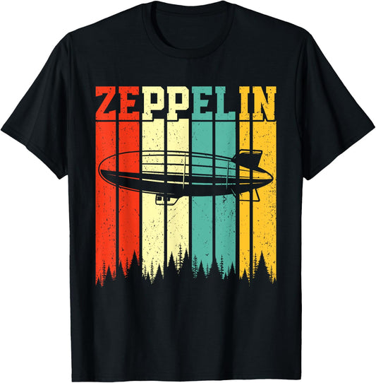 Retro Zeppelin 70s 80s Dirigible Airship Zepelin Zepplin T-Shirt - T-Shirt | Black