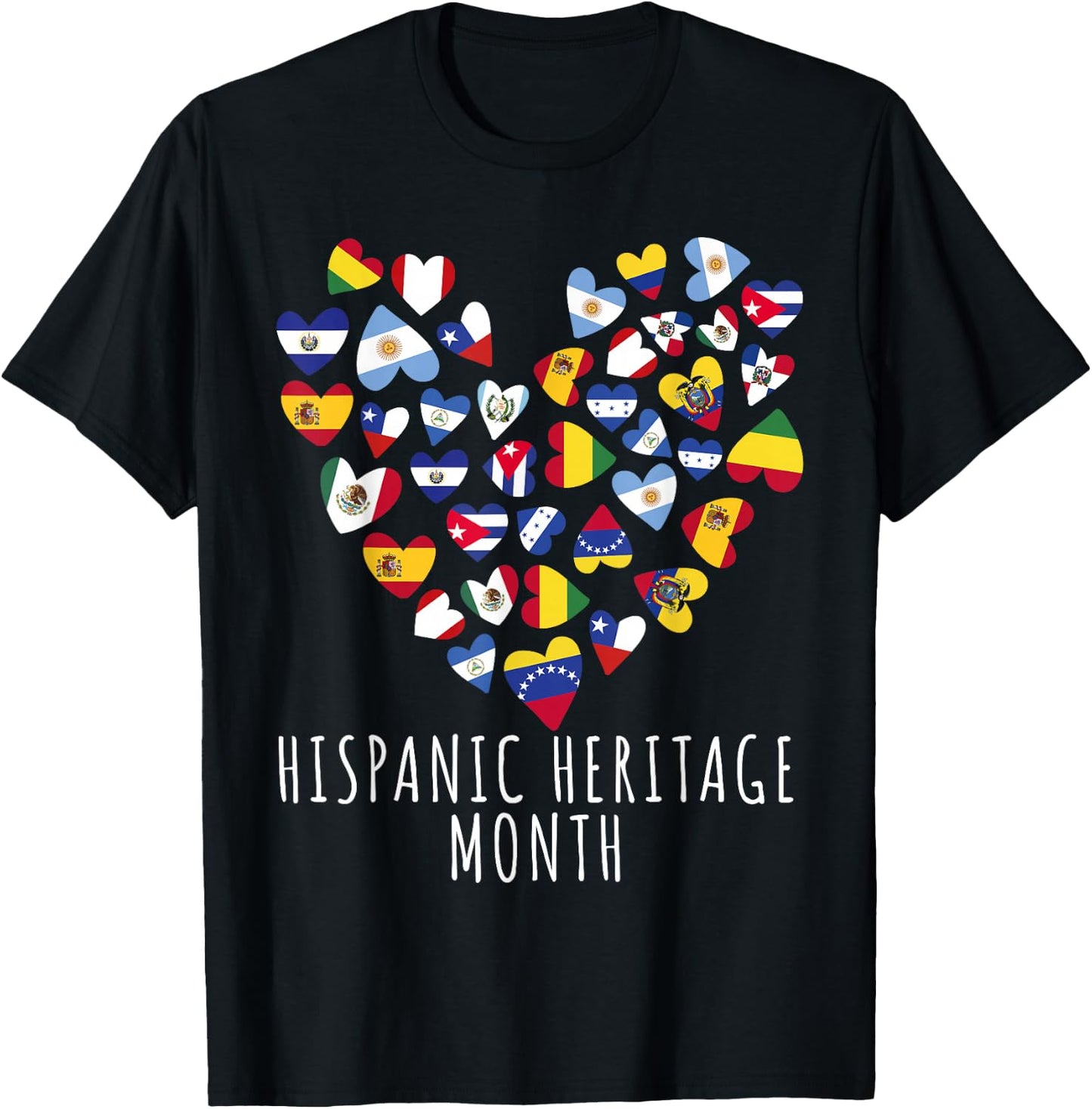 Hispanic Heritage Month all Countries Flags heart men women T-Shirt - T-Shirt | Black