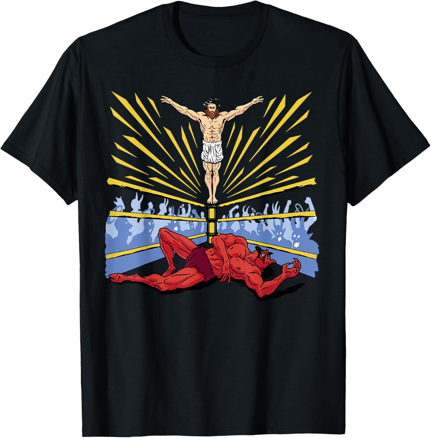 Jesus Wrestling Satan Religious Christian Funny T-Shirt - T-Shirt | Black