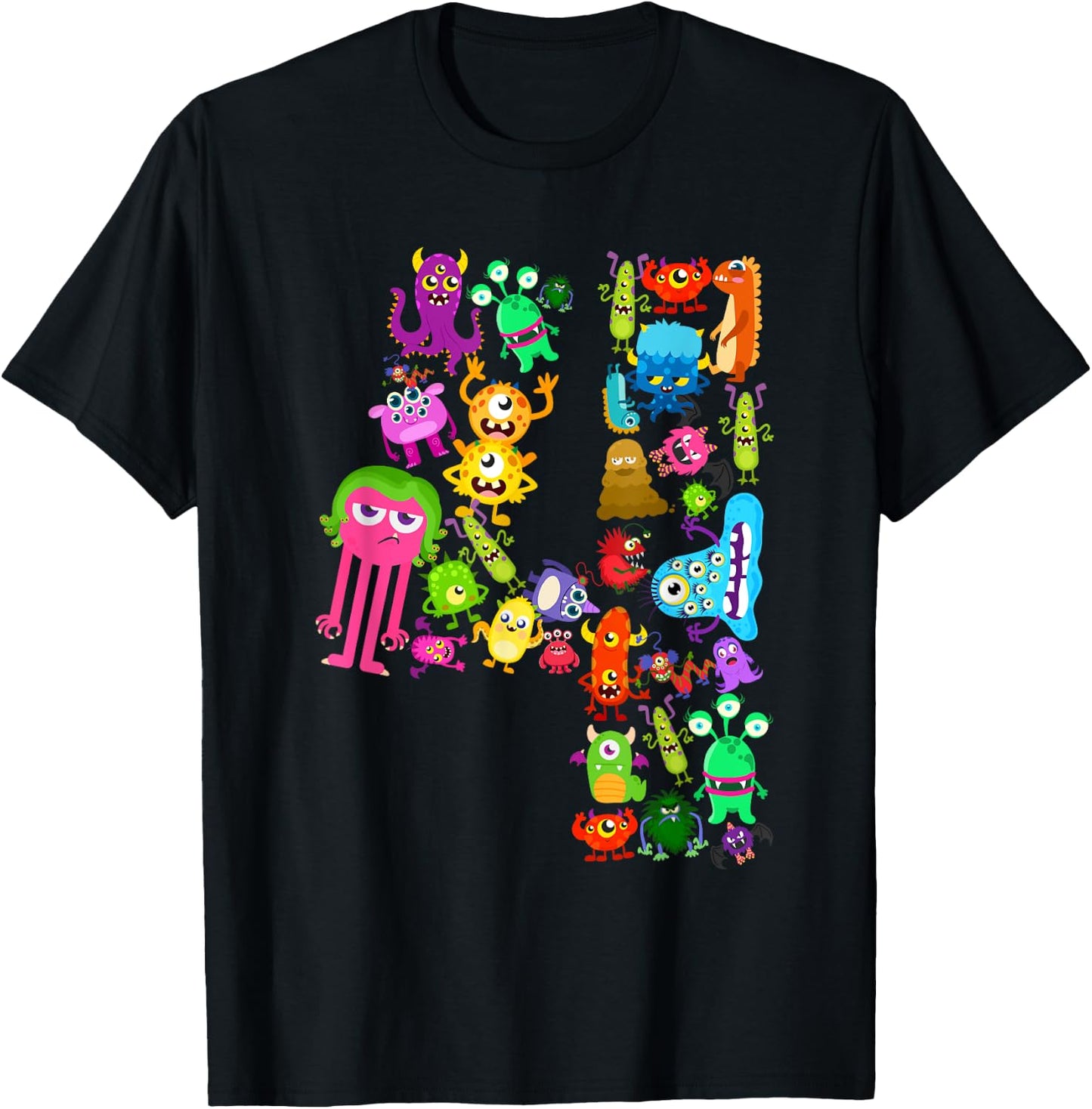 Little Monster 4 Four Years Kids 4th Birthday Party Monsters T-Shirt - T-Shirt | Black