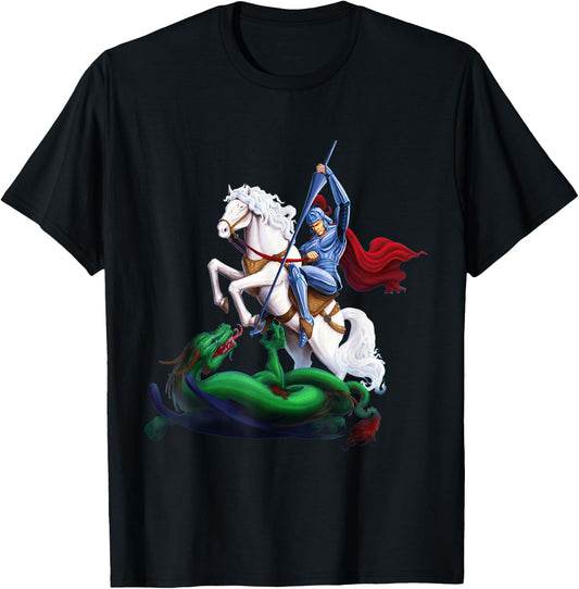 St. George and the Dragon England Catholic Saints Pray T-Shirt - T-Shirt | Black