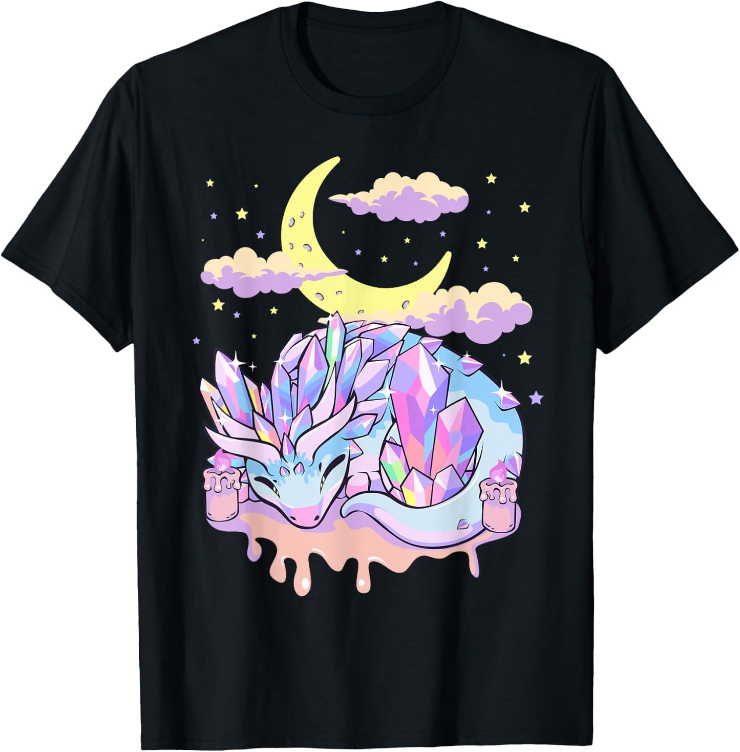 Pastel Goth Kawaii Crystal Dragon Crystals and Crescent Moon T-Shirt - T-Shirt | Black