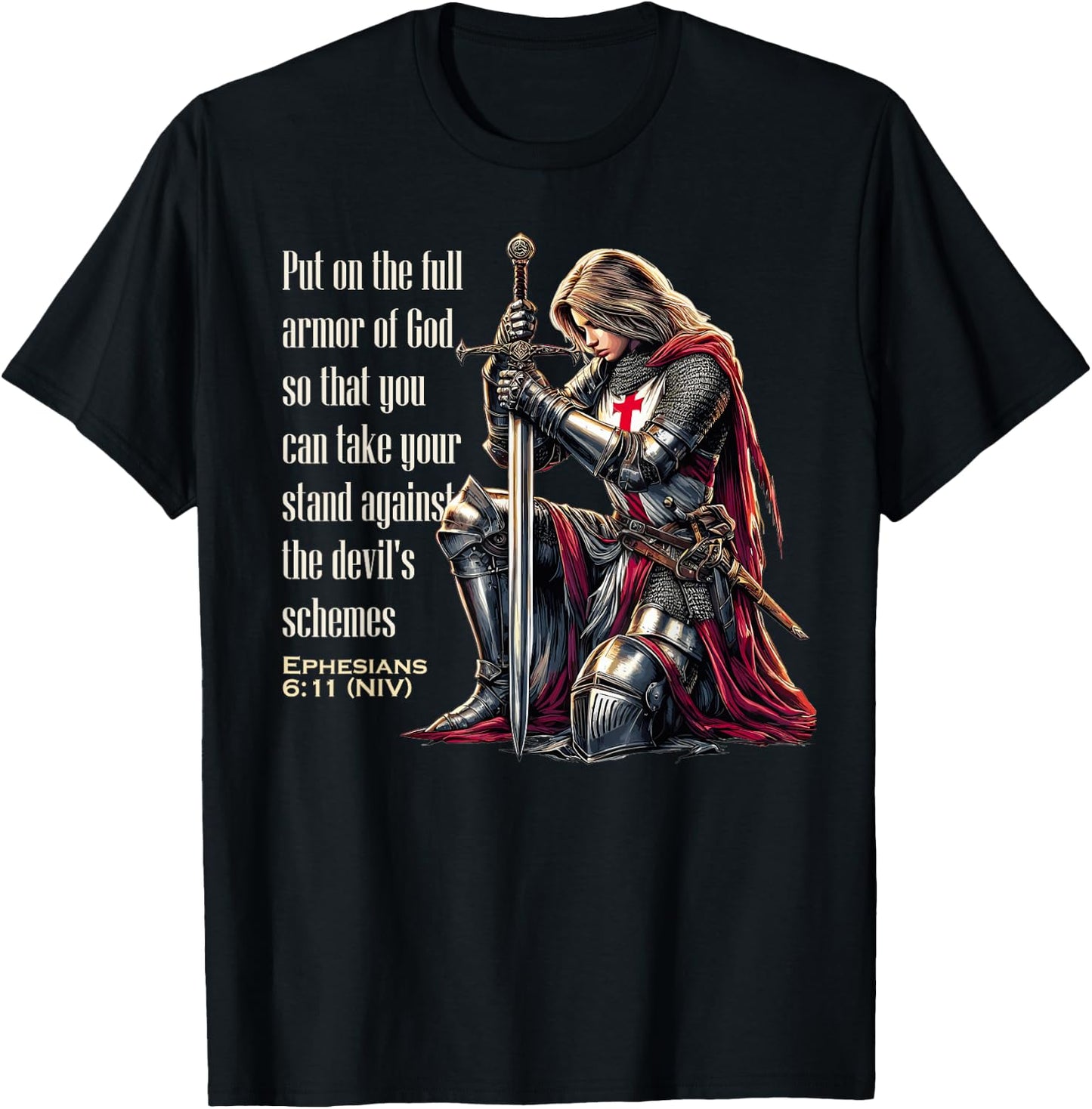 Templar Women Knight Christian Bible Verse Saying Lord T-Shirt - T-Shirt | Black