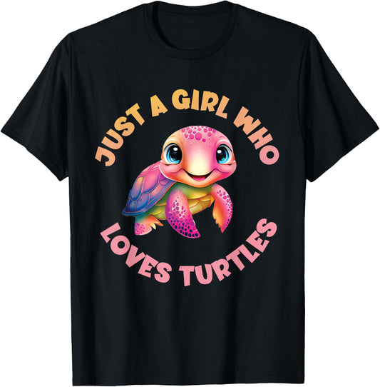 Girl's Cute Sea Turtle Kawaii Just A Girl Who Loves Turtles T-Shirt - T-Shirt | Black