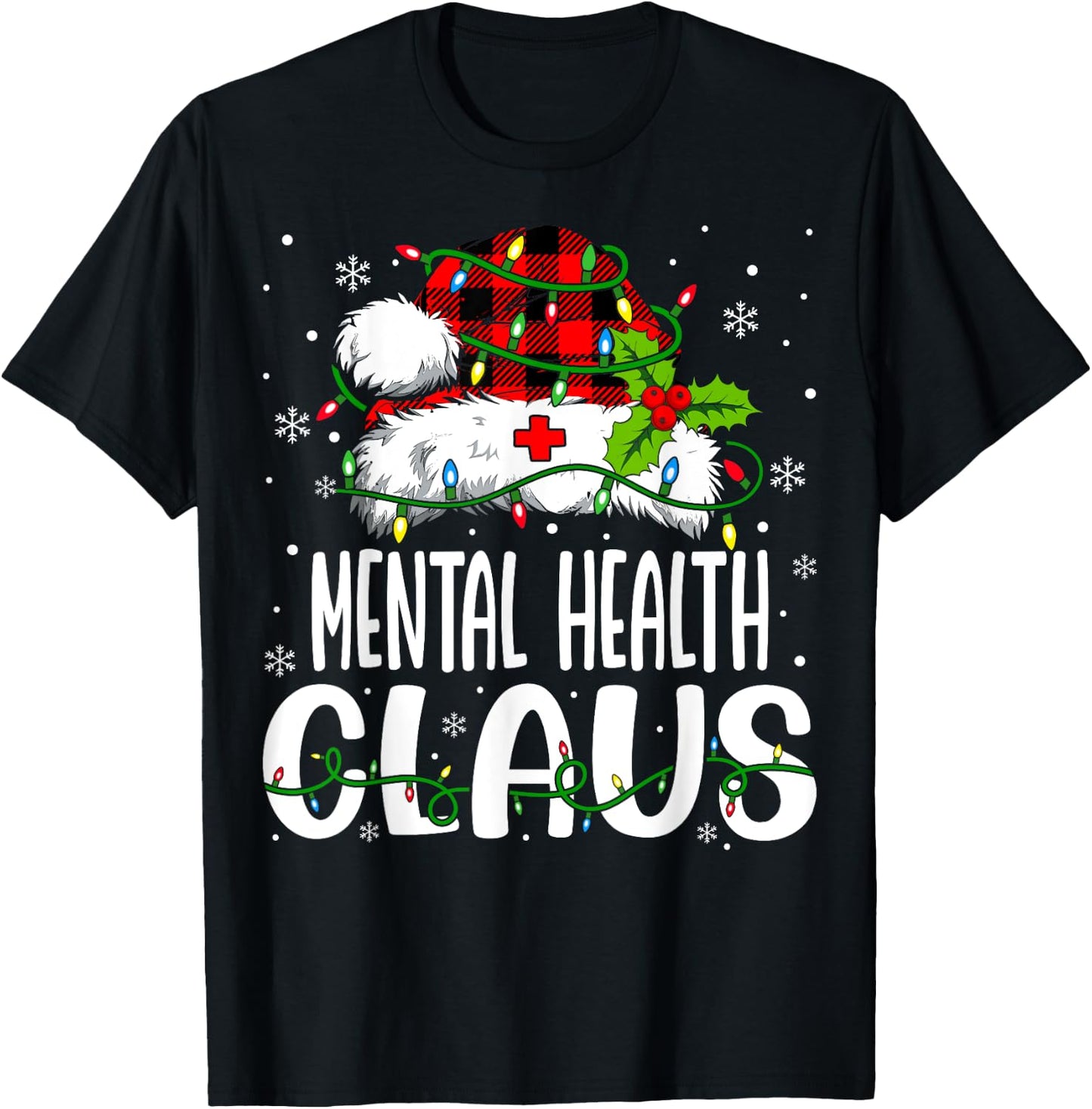 Mental Health Santa Claus Funny Christmas Nursing T-Shirt - T-Shirt | Black