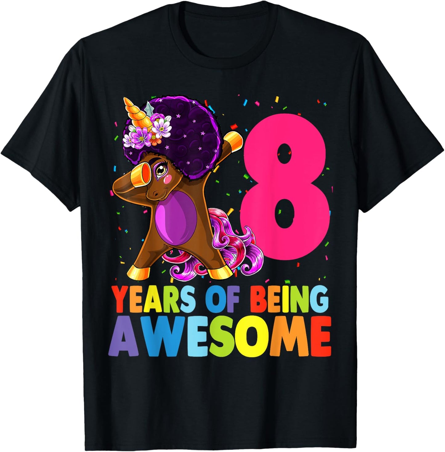 8th Birthday Dabbing Unicorn Afro Party Gift 8 Years Old T-Shirt - T-Shirt | Black