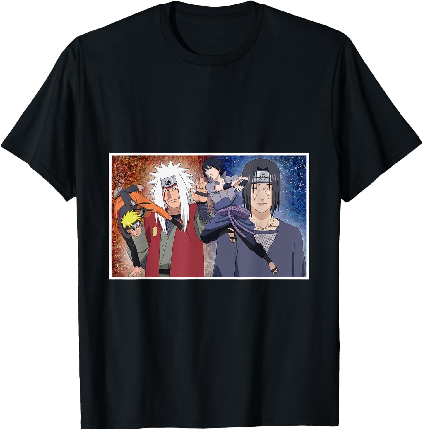 Naruto Shippuden Uzumaki & Sasuke Fighting Jiraiya Itachi T-Shirt - T-Shirt | Black