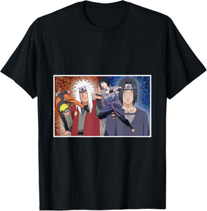 Naruto Shippuden Uzumaki & Sasuke Fighting Jiraiya Itachi T-Shirt - T-Shirt | Black