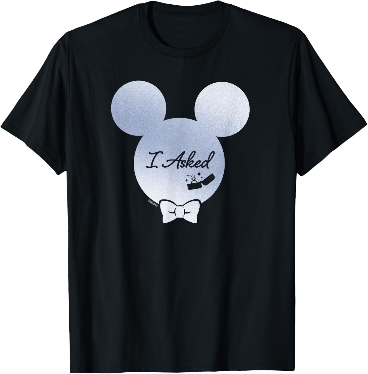 Disney I Asked Proposal Engagement Ring Bow Tie Mickey T-Shirt - T-Shirt | Black