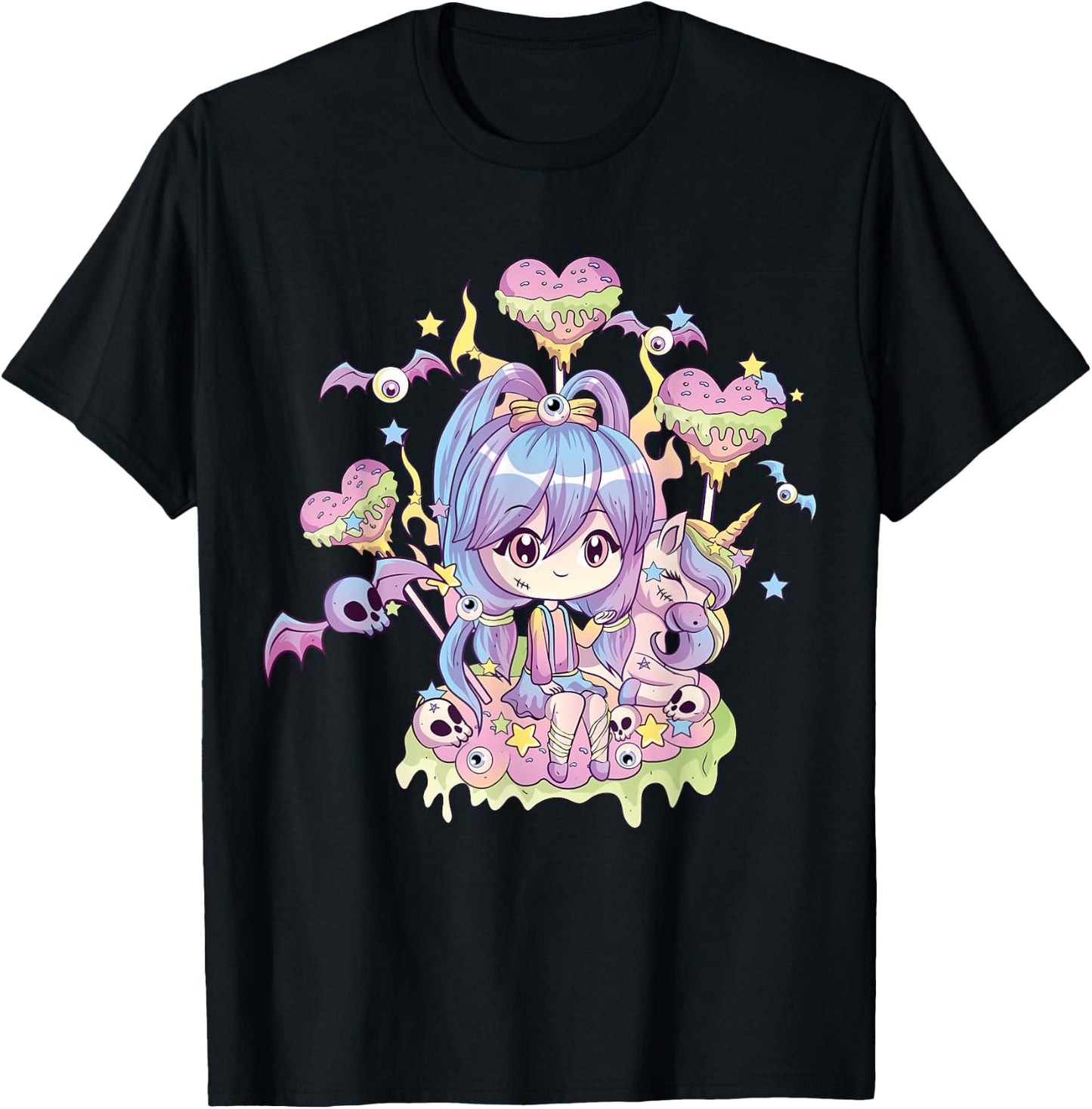 Pastel Goth Cute Creepy Girl Unicorn Kawaii Menhera Witchy T-Shirt - T-Shirt | Black