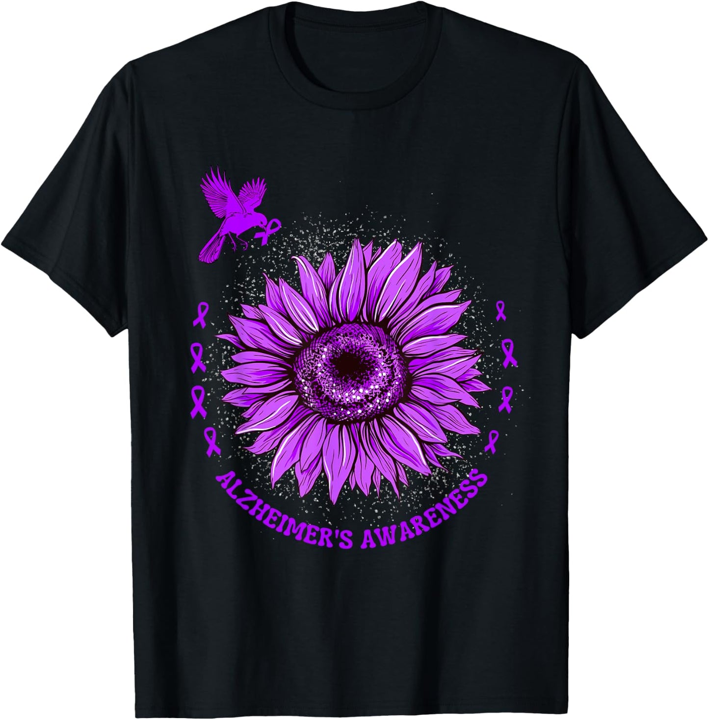 Alzheimer's Awareness Ribbon Purple Sunflower Ribbon Hope T-Shirt - T-Shirt | Black
