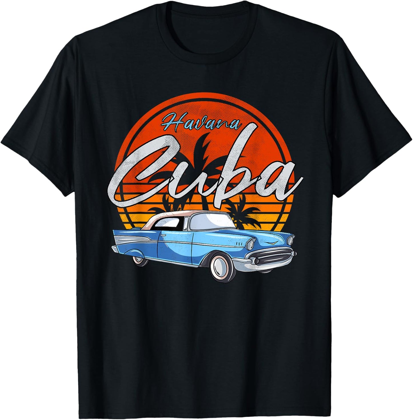 Retro Havana Cuba Vintage Sunset Caribbean Cuban Souvenir T-Shirt - T-Shirt | Black