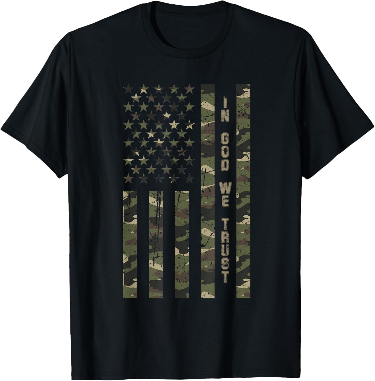 In God We Trust United States Distressed Camo w US Flag T-Shirt - T-Shirt | Black