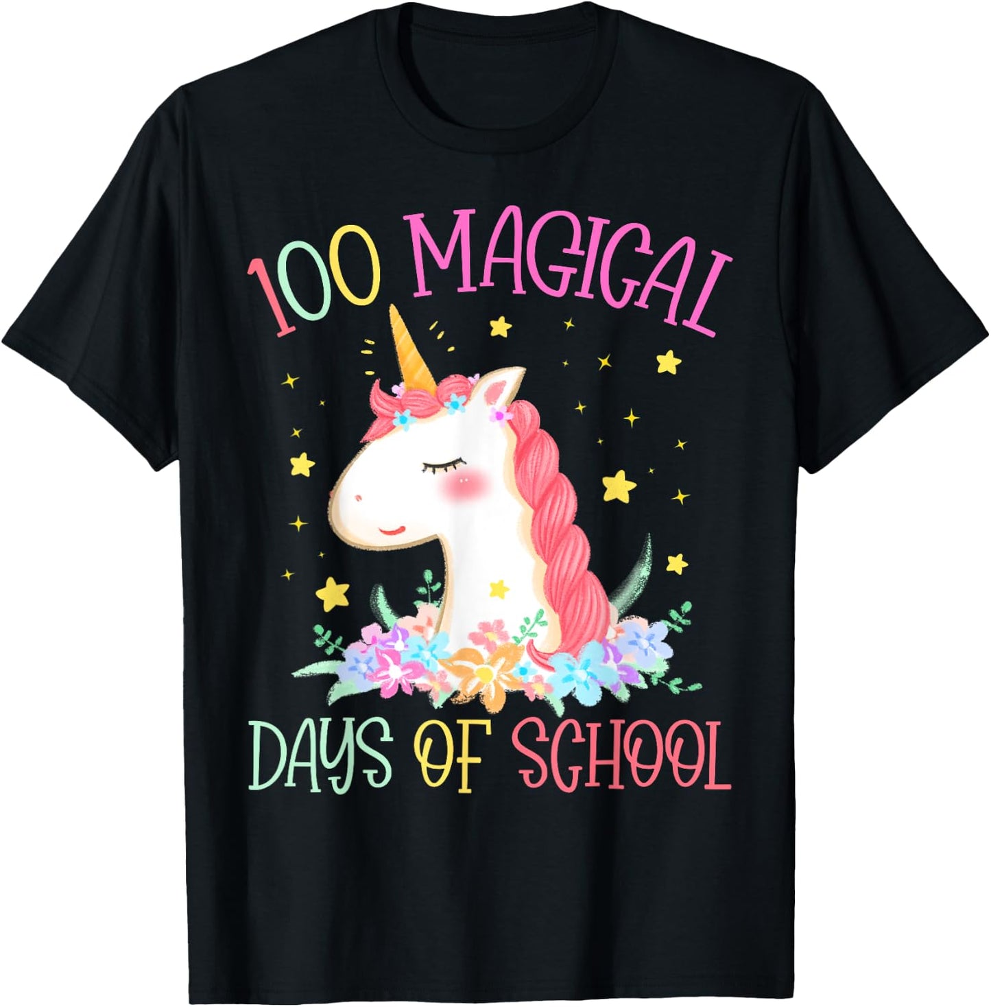 100th Day of School Unicorn 100 Magical Days Girls Teacher T-Shirt - T-Shirt | Black