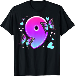 Birthday Girl 9 Years, Butterflies and Number 9 T-Shirt - T-Shirt | Black