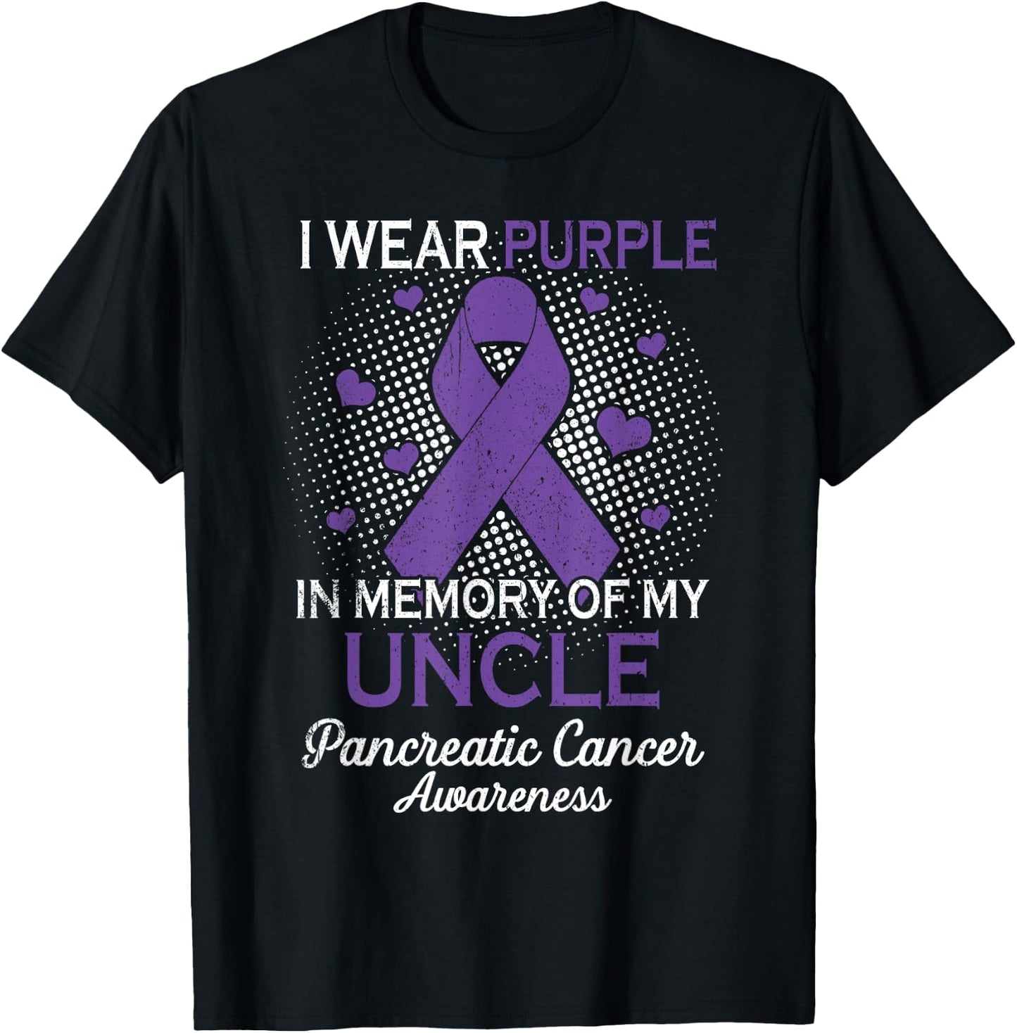 I Wear Purple Purple In Memory Of Uncle Pancreatic Cancer T-Shirt - T-Shirt | Black